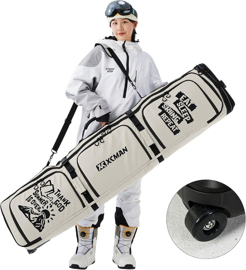 XCMAN Roller Snowboard Bag With Wheels 63-75Inch Adjustable Length Padded Bag for Air Travel Snowboard Boots - Image 1